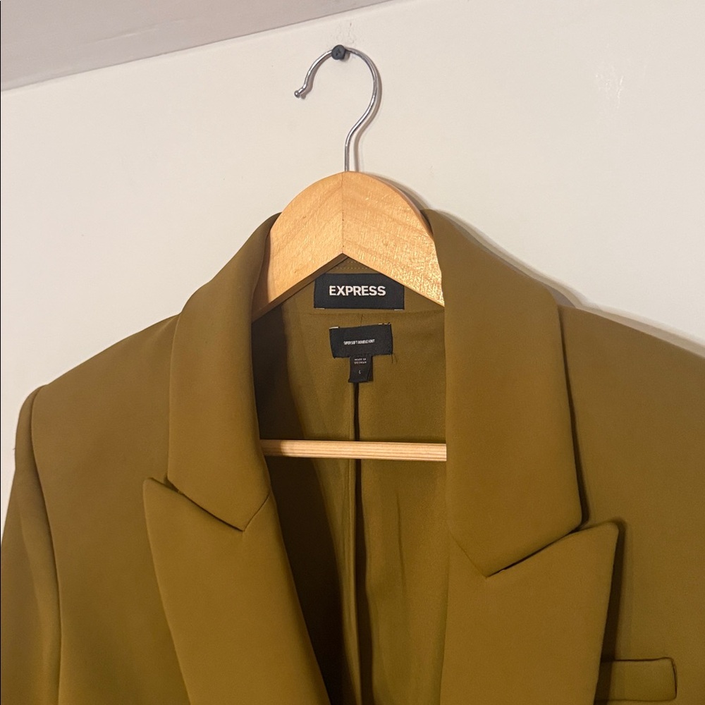 Express Supersoft Double Knit Double Breasted Blazer Oversized Boyfriend CAMEL - Picture 4 of 12